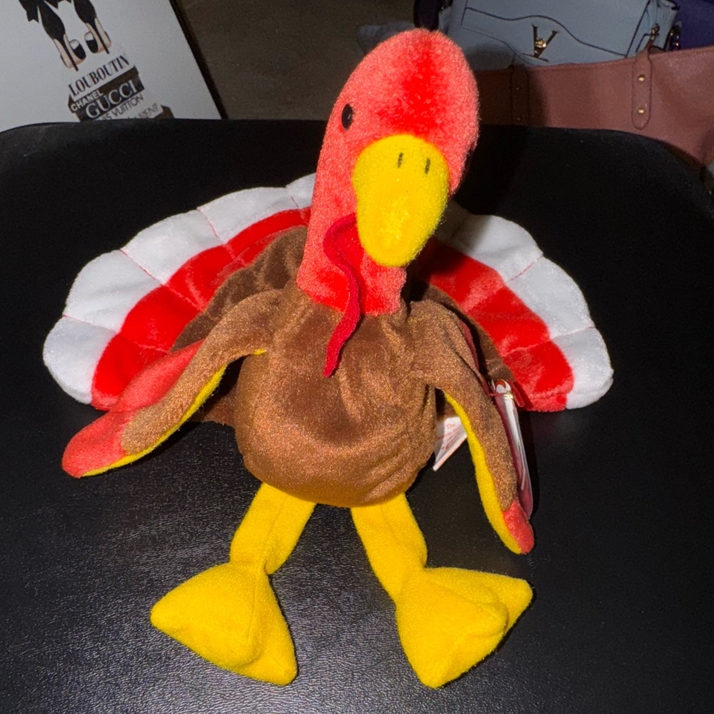 Ty Beanie Babies Gobbles Plush with Red, Yellow, Brown & White, NWT